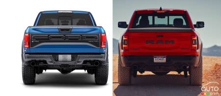 Ford F-150 Raptor 2020 et Ram 1500 TRX 2021, arrière